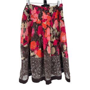East 5th‎ Petite Floral Print A-Line Skirt 4P Multicolor Brown Polyester Lined